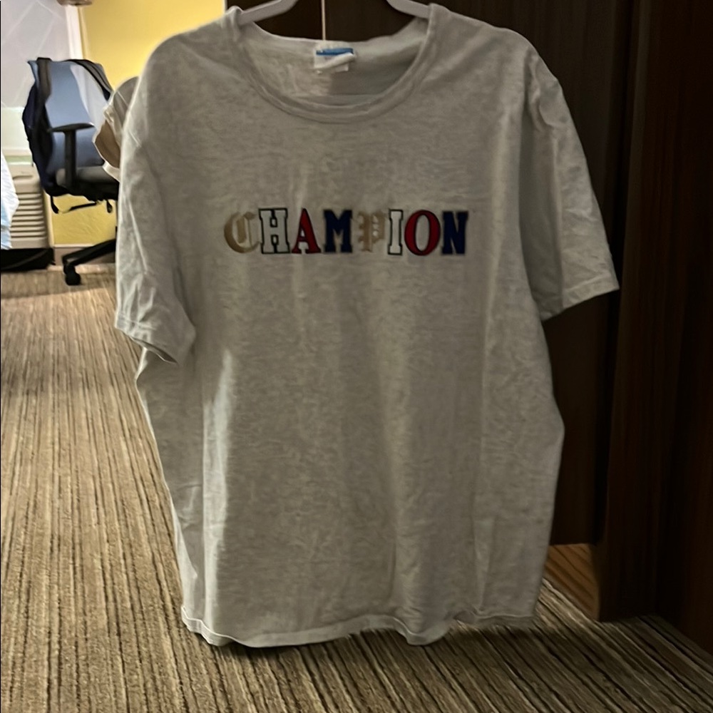 Champion Heather Gray Tee with Colorful Logo